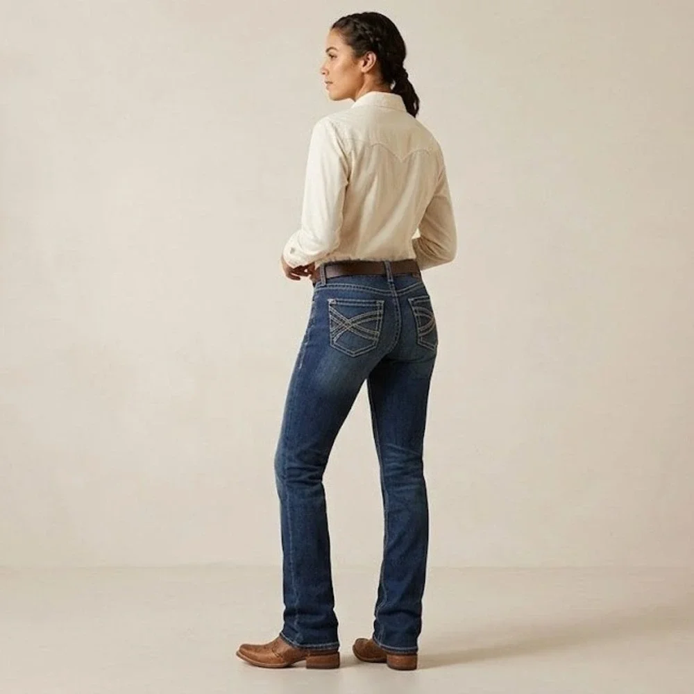 Ariat REAL Women's 32S Mid Rise Entwined Marine Bootcut Cowgirl Equestrian Jeans